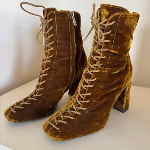 Sam Edelman Velvet Lace-Up Boots - Brown/Gold